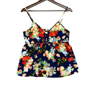 Robin K Anthropologie Babydoll Floral Tank Top Medium Made In USA Y2K Style Blue